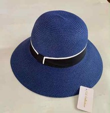 Sun Hat Beige Church Congregation Women's Paper Straw Black White Ribbon