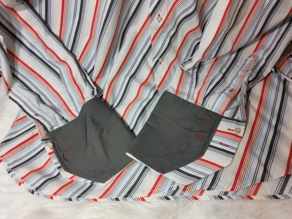 VTG Y2K Raw Blue Nu Realms Mens Shirt 4XL Collar Button Up white Stripe Cuffed - Image 3 of 4