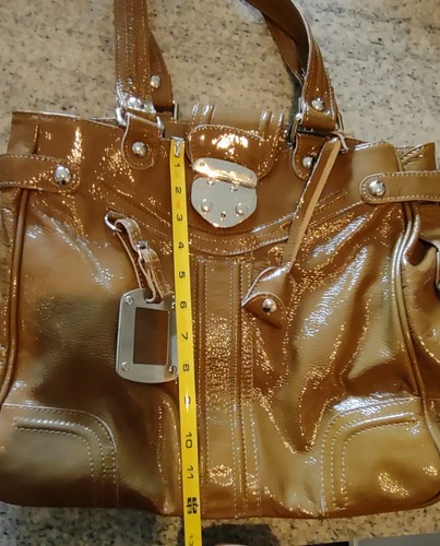 Via Repubblica Genuine Tan Brown Leather Handbag Purse Italy Lock/Key - Picture 11 of 12
