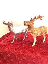 1930s Lot of 2 Silver Brown Celluloid Reindeer Made in Japan