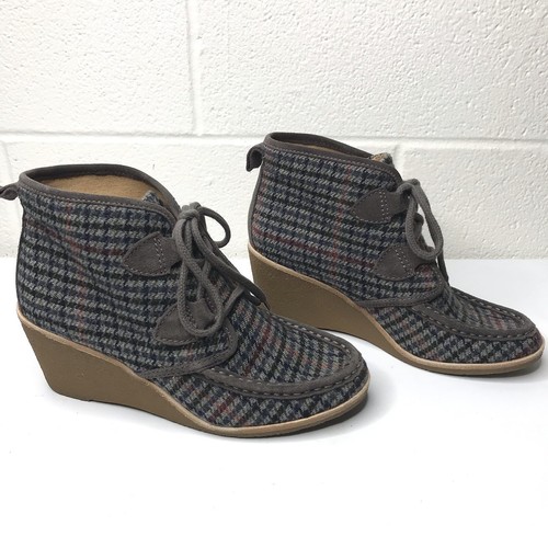 G. H. Bass & Co. Womens Gray Houndstooth Plaid Lace Up Wedge Booties Size 8M - Picture 3 of 12
