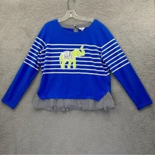 Crown & Ivy Long Sleeve Top Beaded Elephant Striped Preppy Casaul Women's L
