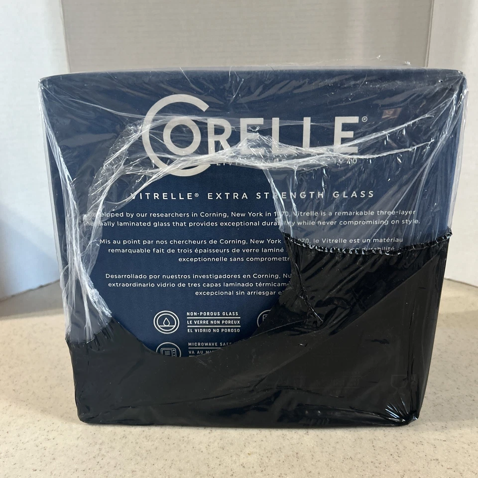 CORELLE LIVINGWARE VITRELLE " COBALT CIRCLE'S " 16 PC. ROUND  DINNERWARE  NIB - Image 2 of 4