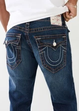 True Religion Men's RICKY BIG T FLAP STRAIGHT JEAN Dark Glacial Size 32 x 34 NWT