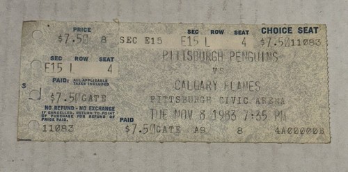 Calgary Flames Penguins NHL Ticket Stub 3-3 Tie Pittsburgh Civic Arena 8.11.1983