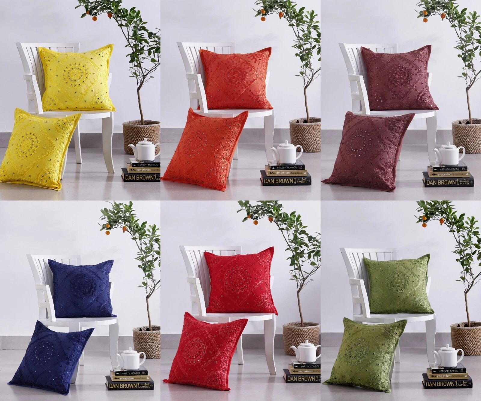 2 Pack Mirror Throw Pillow Cases Ethnic Soft Cotton Cushion Cover Sofa Decor