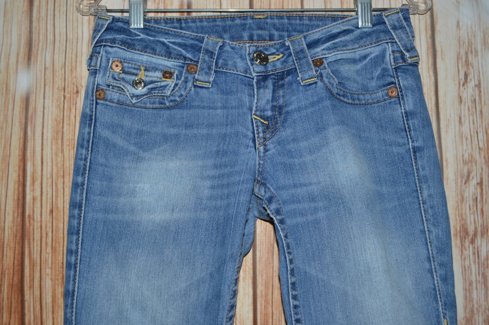 True Religion Women's Skinny Pocket Flaps Light Blue Denim Jeans Sz 25x32 thumbnail 5