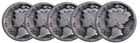 (5 PC. LOT) 1916 Mercury Silver Dimes ABOUT GOOD (WHOLESALE LOT!)