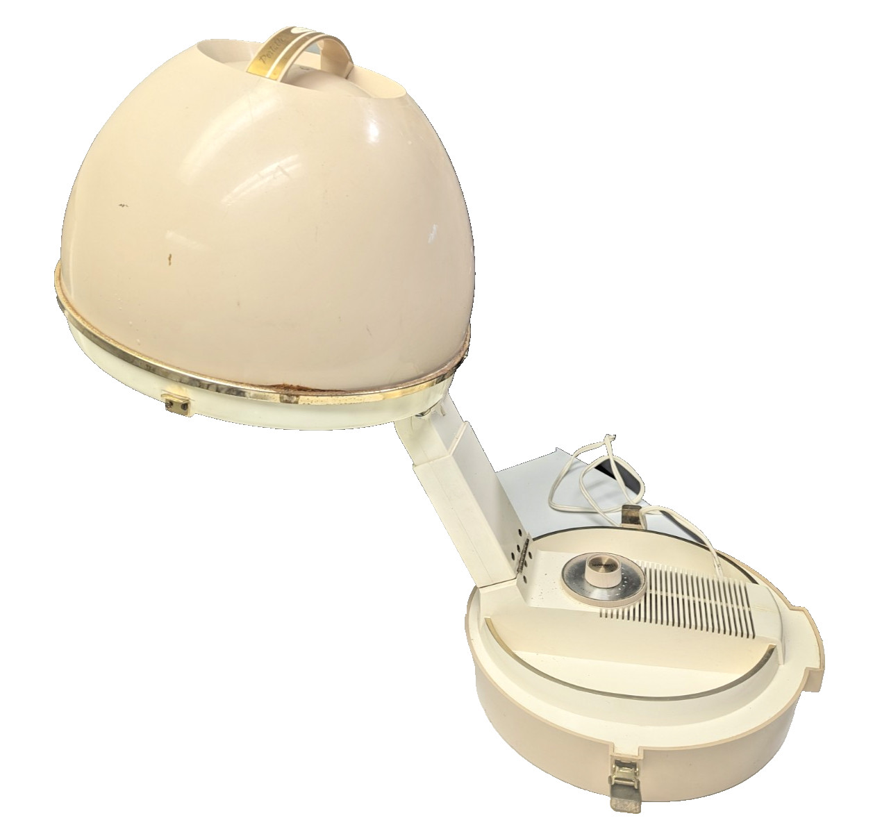 Vintage 60' Sunbeam Cream/Gold Salon Portable Hard Bonnet  Pro Deluxe  Hairdryer