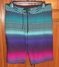 Hang Ten Lightweight Board Shorts - Polyester/Spandex - Blue Striped - Sz 30