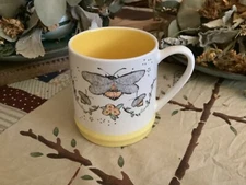 Yellow Flowers & Bees Coffee Tea Mug 22 Oz Ceramic Cup By Seeds & Sunshine