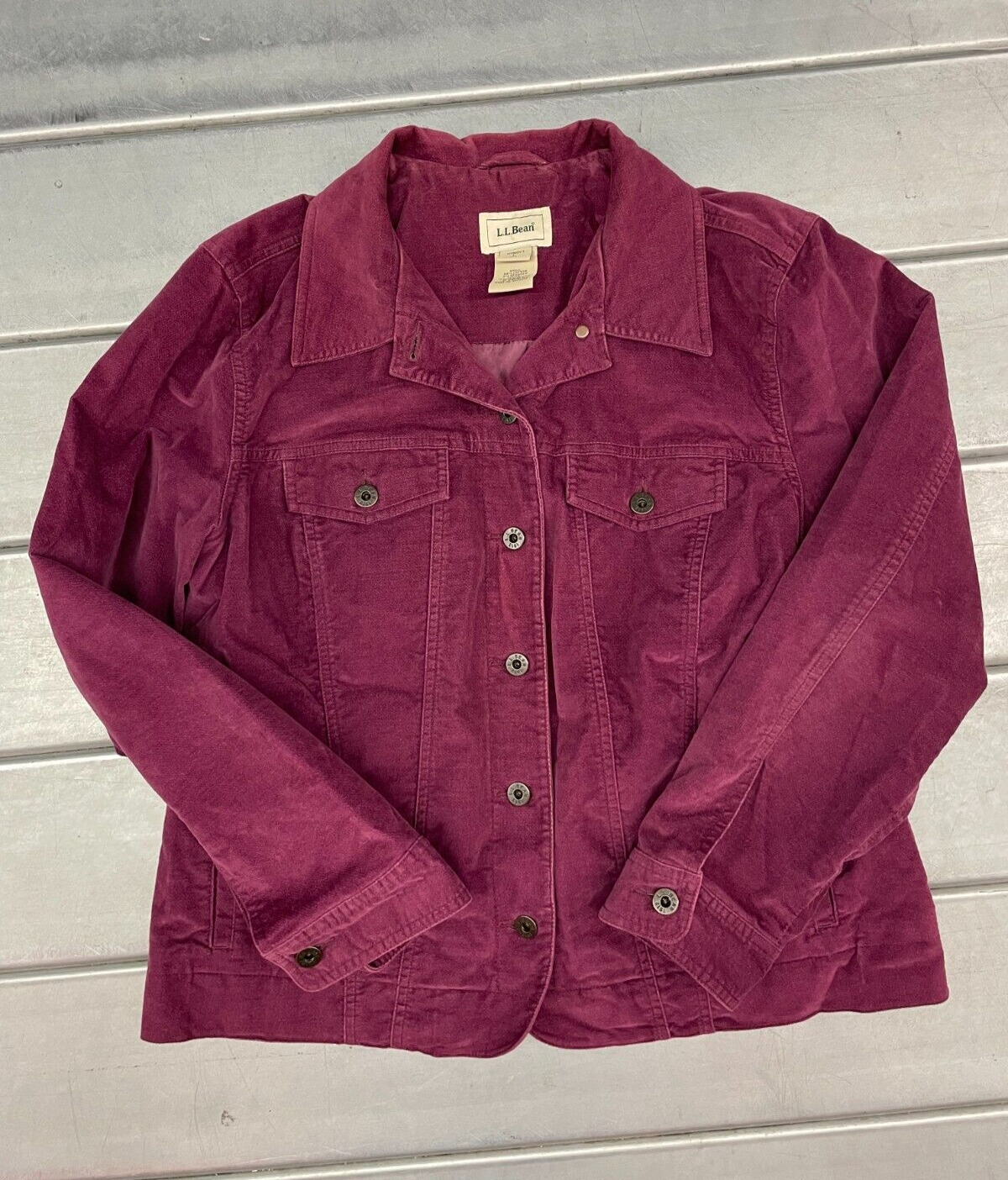 LL Bean Velvet Jacket Womens Large Purple Button Up Lined Stretch