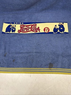 VINTAGE 1940 PEPSI COLA EMBOSSED METAL SIGN 22“ X 4 1/4“ GREAT