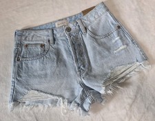 PacSun Womens 26 Ivy high rise festival denim shorts light wash raw frayed hem