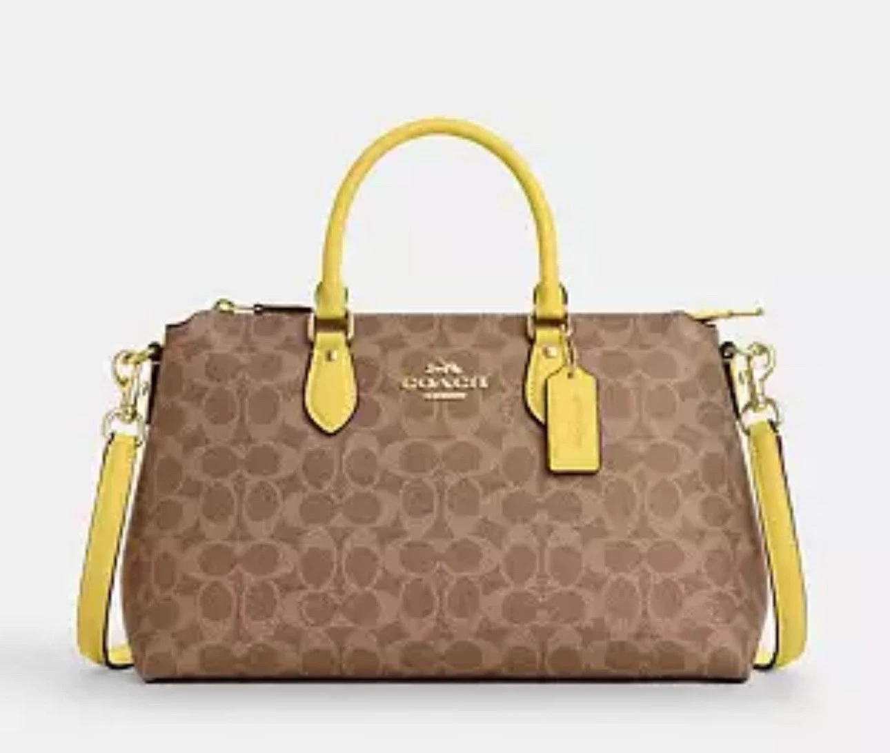 Borsa Coach a tracolla grande colore marrone giallo