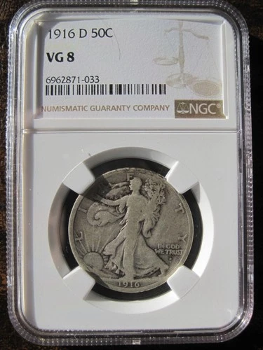 1916-D  WALKING LIBERTY HALF DOLLAR SILVER 50 cent NGC VG 8