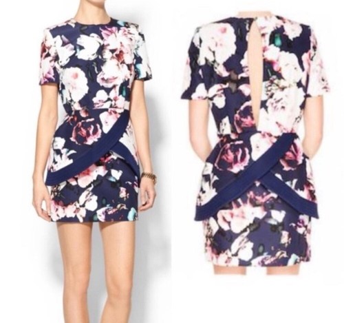Finders Keepers Pursuit Mini Dress Blue Floral Structured Peplum Size S NEW