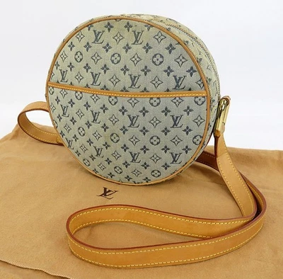 Authentique sac à bandoulière rond LOUIS VUITTON Jeanne GM bleu mini lin... - Photo 1/4