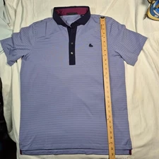 GREYSON GOLF POLO SHIRT MENS LARGE LAVANDAR STRIPED W "THE LANDINGS" EMBROIDERY