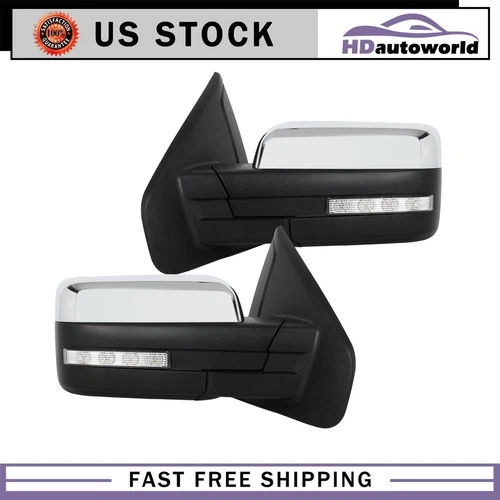 For 2004-2014 Ford F150 Tow Mirrors Power Heated Chrome Puddle light Turn Signal