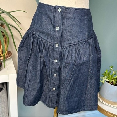 Vintage G.B.S. Luxury Collection Denim Mini Skirt Y2K Snap Buttoned A-Line Sz 6