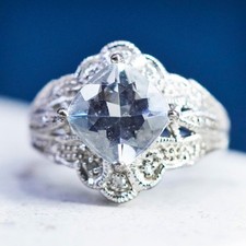 Size 4.75, vintage Sterling 925 silver engagement ring with cluster Cz around