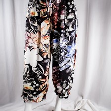 JAMS WORLD New Black Orange Blue Tropical Floral Women Harem Capri Pants Size XL