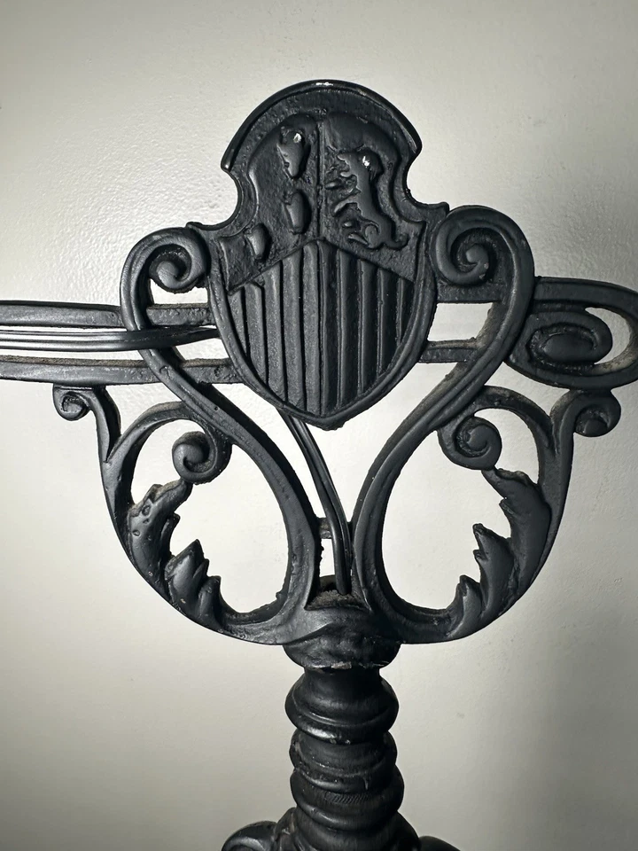 Antique Bridge Floor Lamp Iron Brass Marble Lion Crest Twist 56” Black - Image 3 of 4