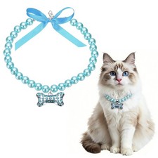 Cat Dog Pearl Collar Small Bow Shape L Blue
