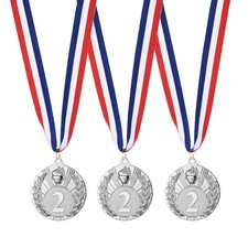 3 Pcs 2" 2nd Metal Award Medals, Silver Torch Style 