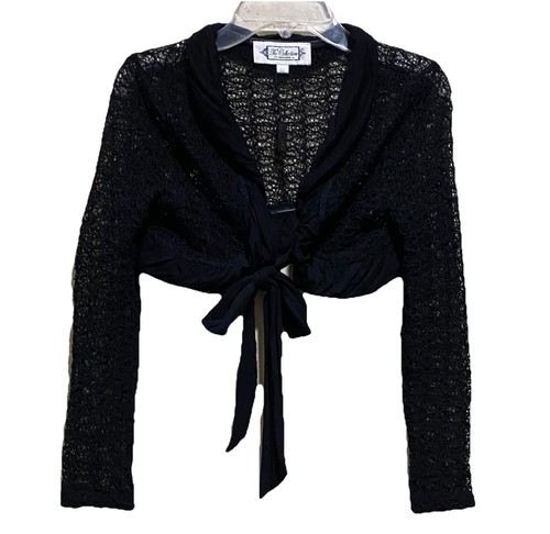 The Collection by Sara Sara Black Girls Lace Sweater Cardigan Size 12 Tie Front - Picture 5 of 14