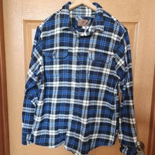 Orvis Big Bear Heavyweight Flannel Blue Button Down Plaid Shirt w/Pockets Size M