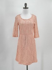 Maeve Anthropologie Pink Rose Lace Half Sleeve Lefkara Dress Sz S NEW
