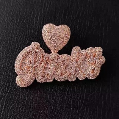 2.40Ct Round Cut Real Moissanite Customize Name Pendant 14K Rose Gold Plated