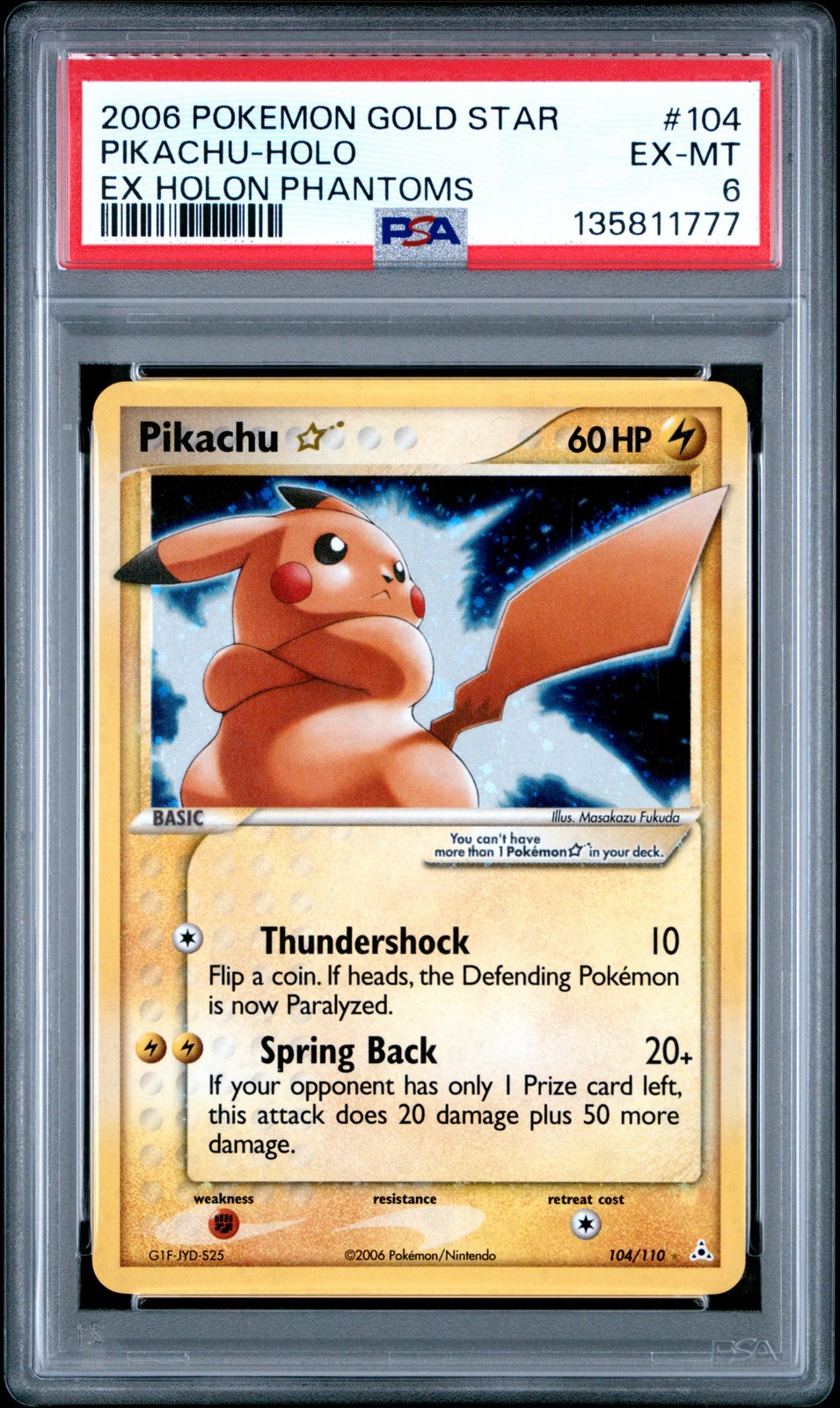 2006 POKEMON EX HOLON PHANTOMS GOLD STAR #104 PIKACHU-HOLO PSA 6 view 1