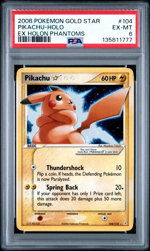 2006 POKEMON EX HOLON PHANTOMS GOLD STAR #104 PIKACHU-HOLO PSA 6