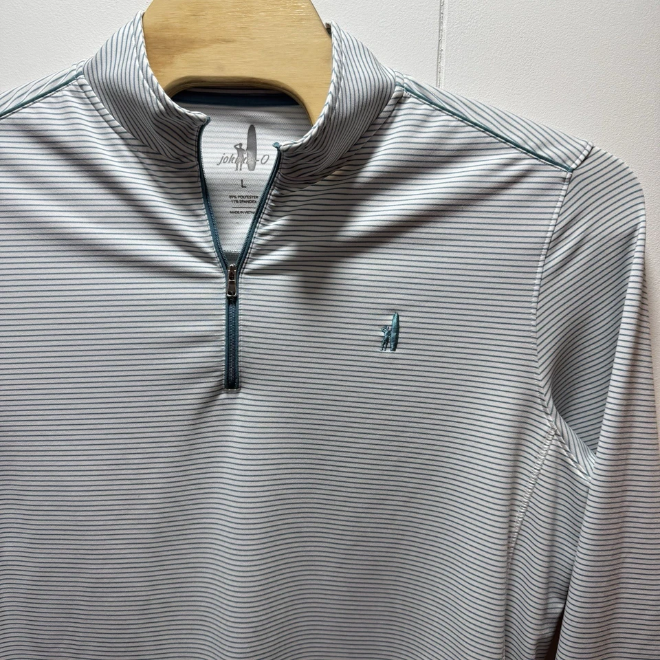 Johnnie-O Performance Stretch 1/4 Zip Pullover Golf Size Large Blue Striped - Image 2 of 4