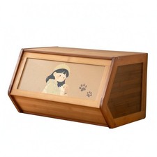 Slanted-Front Cabinet Wood-Grain Bamboo Storage Cabinet for Bedroom, Living