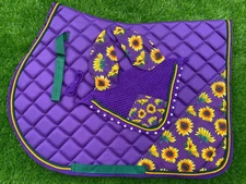 SUN FLOWER ENGLISH SADDLE PAD SET FLY VEIL HORSE EAR NET BONNET STUNNER SPORTS