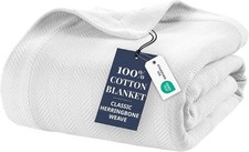 King Blanket for Bed - Luxurious 100 Cotton Bed Blankets Herringbone Weave -