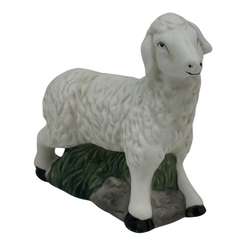 Vintage White Sheep Figurine Nativity Replacement Porcelain Bisque 3” x 3.25” - Picture 1 of 9