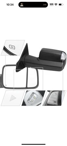 Towing Mirrors Fits 2019-2024 Ram 1500 Power Heated+LED Signal+Puddle Lights+BSM