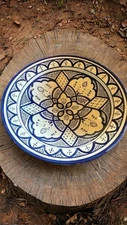ASFI Blue Moroccan 15.7/8” Terracotta Platter – Hand-Painted Serving Dish Art