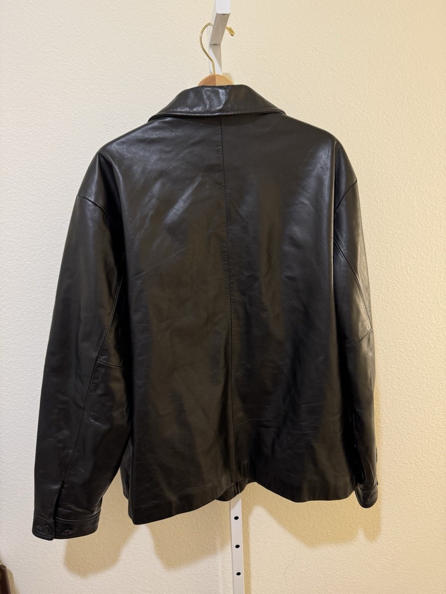Vintage GAP Black Leather Car Coat Sz XL 90s Y2K Minimalist Jacket