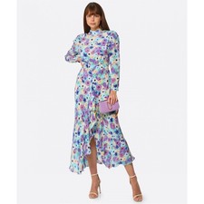 NWT RIXO Lilac link Floral 100% Silk Open Back Dani Maxi Dress Size US 10 