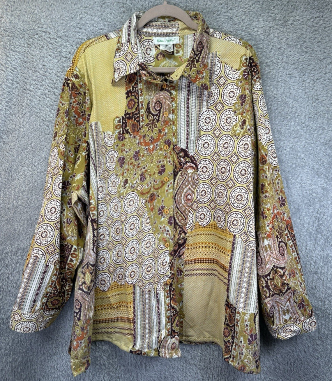 Ulla Popken Patchwork Button Up Shirt Sz 28/30 Pa… - image 1