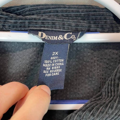 Camisa Denim & Co Pana Para Mujer 2X Negra Botón Frontal Manga Larga Top Exterior - Imagen 2 de 6