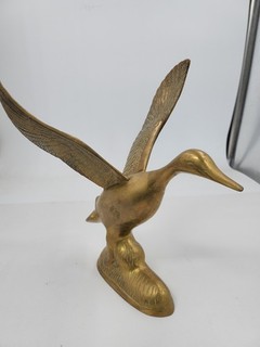 Vintage Mid Century Brass Duck Figurine Texturedand Etched Wings 3 LBS./12" Tall
