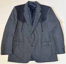 CIRCLE S Dallas Texas - Men's VTG Western Blazer Jacket Gray Suede Yoke USA -48L