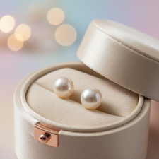 14K Solid Yellow Gold 7mm Crystal Pearl Stud Earrings Classic White Pearl Gift